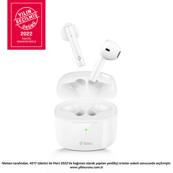 2KM137B ttec AirBeat Lite 2 Gerçek Kablosuz TWS Bluetooth Kulaklık Beyaz