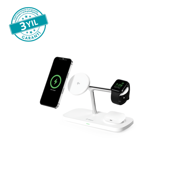 2KS37B ttec AirCharger Trio Pro Qi2/MagSafe Özellikli 15W iPhone/Android Özellikli 3’ü 1 Arada iPhone + Apple Watch + AirPods Kablosuz Hızlı Şarj Standı - 2KS37B 