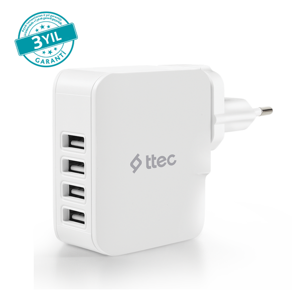 2SC02B ttec Quattro 4 USB li Seyahat Şarj Aleti Beyaz