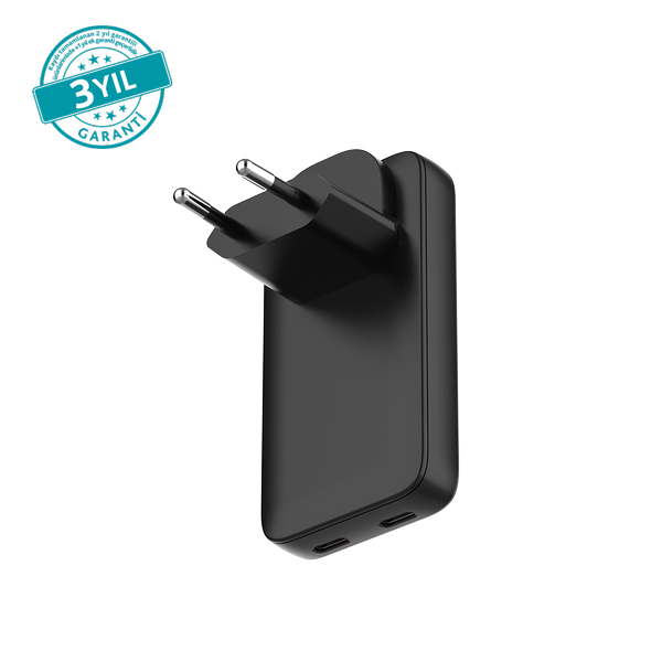 2SCG06S ttec SmartCharger Trio GaN 65W PD Avrupa-İngiltere-Amerika/Avustralya Uluslararası İnce Tasarımlı Seyahat Şarj Kiti Siyah