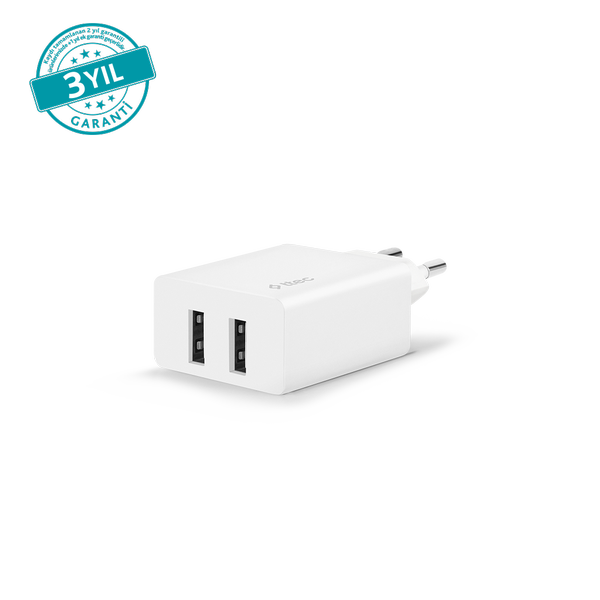 2SCS21B ttec SmartCharger Duo 2.4A Seyahat Şarj Aleti Çift USB Beyaz