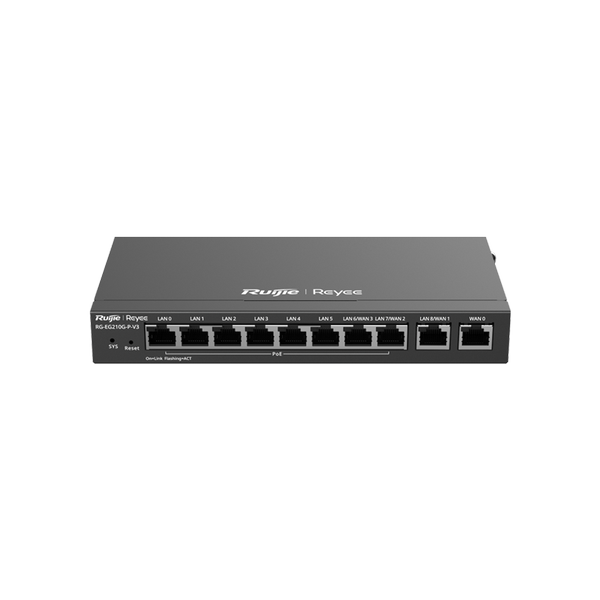 [RG-EG210G-P-V3] Reyee RG-EG210G-P-V3 10 Portlu Gateway, Web Yönetilebilir, 4 WANs, 200 Kullanıcı, 8 Port PoE(70W) 