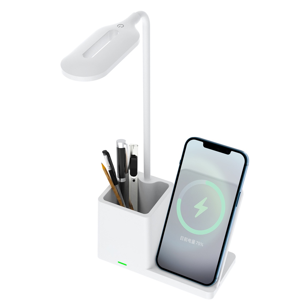 [39125] S-link SL-M9054 Beyaz TypeC 15W Kablosuz Şarj Cihazı Kalemlikli Masa Lambası