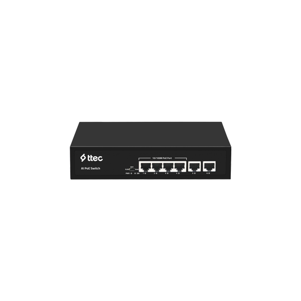 [0665P] ttec 0665P 4 Portlu, 10/100 Fast Ethernet, Tak Çalıştır Switch, 2 Fast Ethernet Uplink, 4 Port PoE+ (65W) (TSS) 