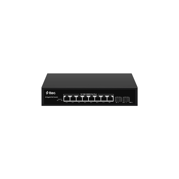 [10120P-2SFP] ttec 10120P-2SFP 8 Portlu, 10/100/1000 Gigabit, Tak Çalıştır Switch, 2 SFP, 8 Port PoE+ (120W) (TSS) 