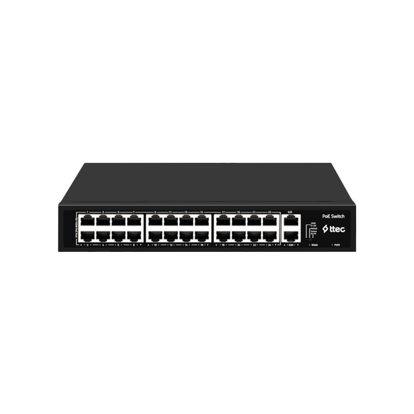 [26300PG] ttec 26300PG 24 Portlu, 10/100 Fast Ethernet, Tak Çalıştır Switch, 2 Gigabit Uplink, 24 Port PoE+ (300W) (TSS) 
