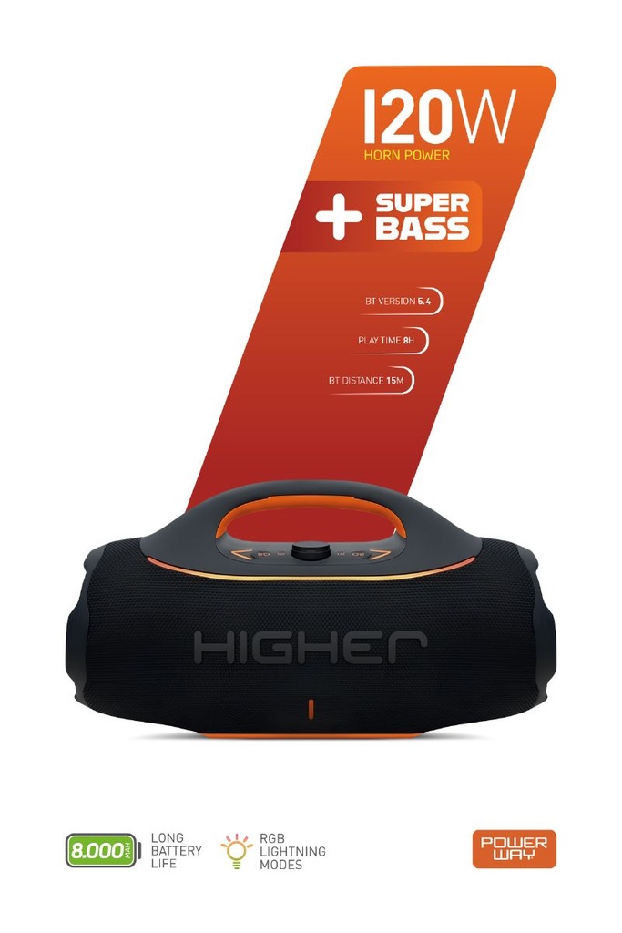 [HIGHER] Higher 120W 4x Güç Usb Hafıza Kartı Aux Fm Led Işıklı Bluetooth Hoparlör 8000 mAh Ses Bombası