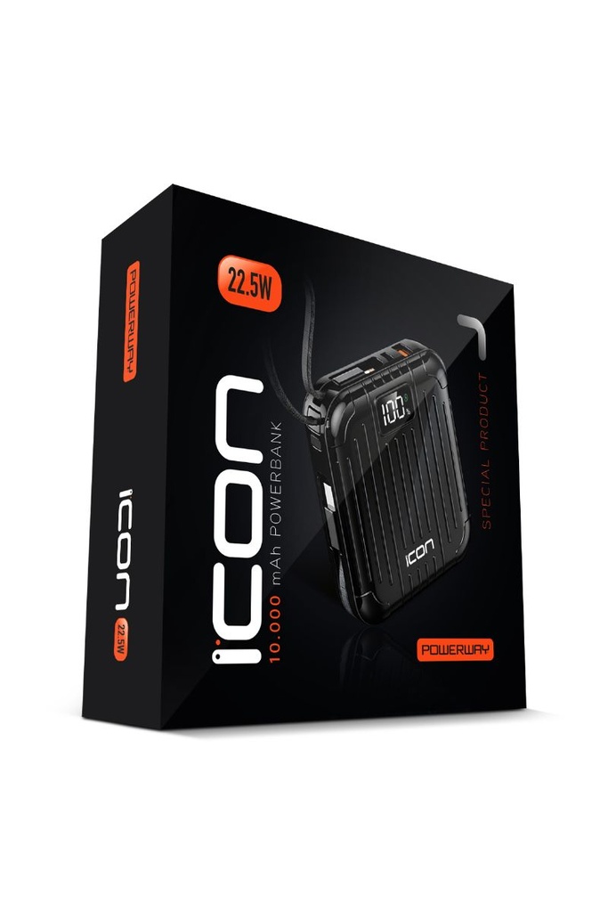 [ICON] 10.000 mAh PD 22.5 W Hızlı Şarj Gerçek 10.000 mAh Garantili Led Fener Dijital ICon Powerbank