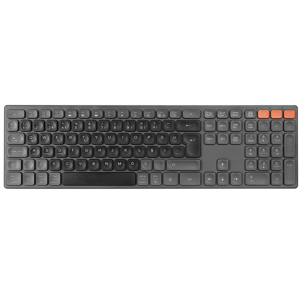 [38890] Everest KB-2610 Siyah/Gri 2.4G+BT1+BT2 üçü bir arada 3 in 1 Q Kablosuz klavye
