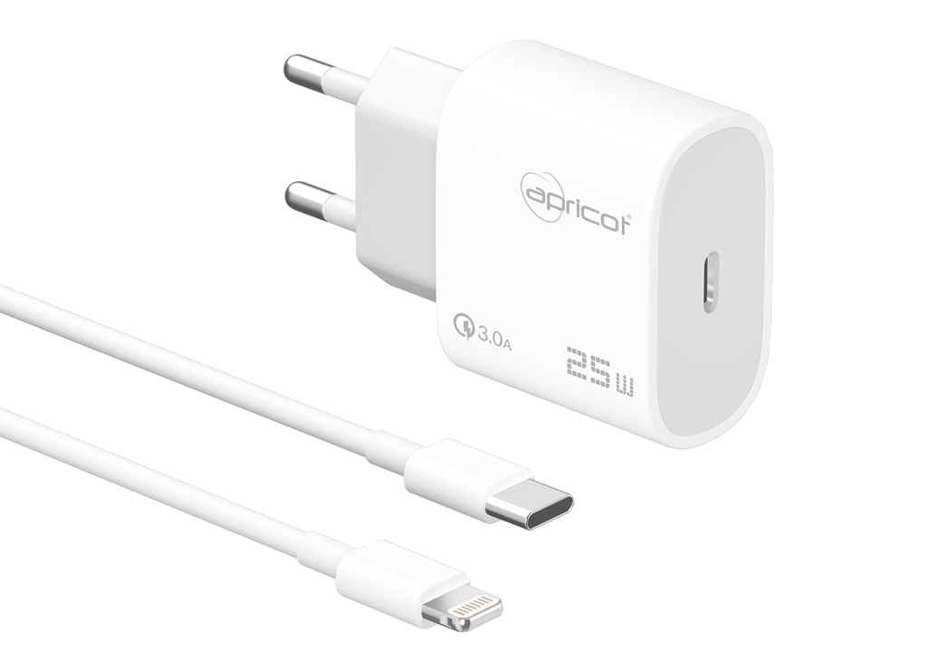 [39981] Apricot APC-U435L 25W PD Lightning Kablolu Beyaz Hızlı Ev Şarj Adaptörü
