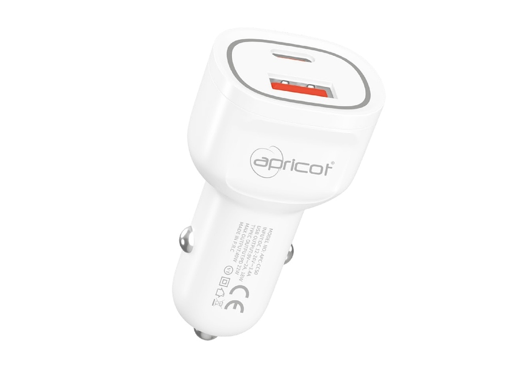 [39986] Apricot APC-CC50 40W PD Type-C   USB-A Çift Portlu Hızlı Şarj Özellikli Işıklı Araç İçi Şarj Cihazı