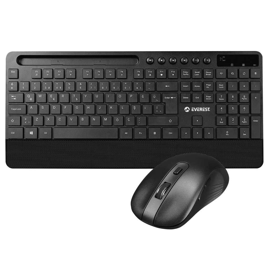 [39194] Everest KM-9676 Siyah Multimedya Tablet-Telefon Standlı Klavye + Mouse Set