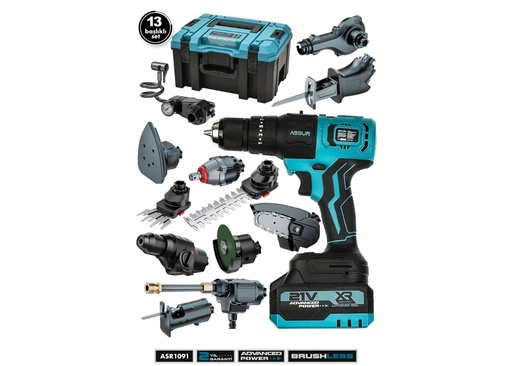 Assur ASR1091 21V Çift Akülü Kömürsüz Şarjlı 13 Başlıklı Set